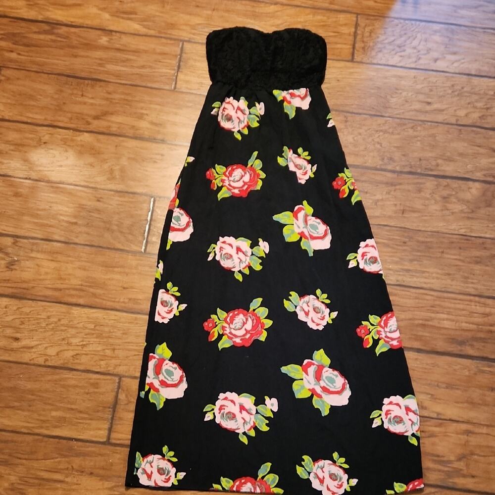 No Boundaries Strapless Dress with Pink and Green Floral